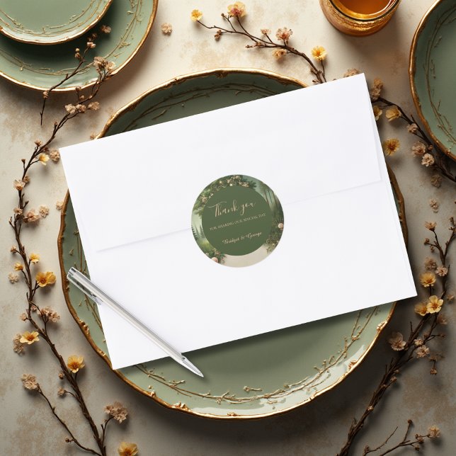 Pegatina Redonda boda Forestal Medieval Green Whimsical (Subido por el creador)