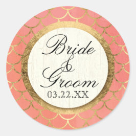 Pegatina Redonda Boda formal de hoja de oro de estilo Art Deco de t