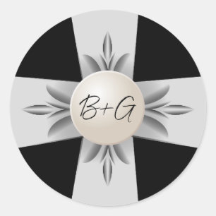 Pegatina Redonda Boda formal de la cinta de Pearl en color blanco y