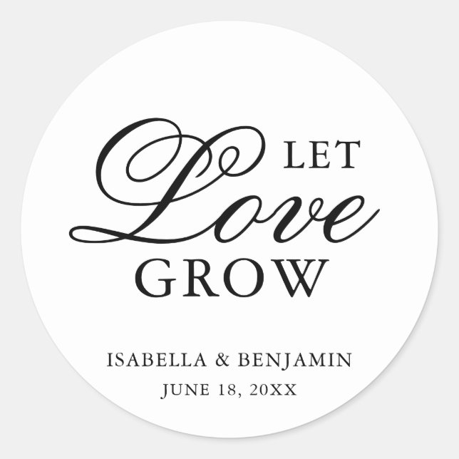 Pegatina Redonda Boda Formal Elegante Tradicional en Blanco y Negro (Anverso)