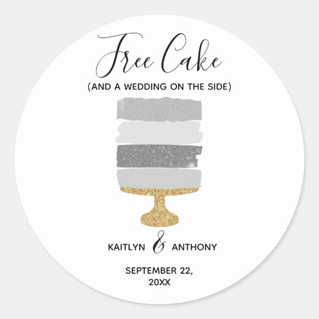 Pegatina Redonda Boda fotográfica moderna y divertida con pasteles  (Anverso)