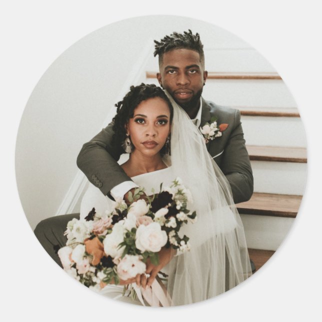 Pegatina Redonda Boda fotográfico de la pareja moderna Bride Groom (Anverso)