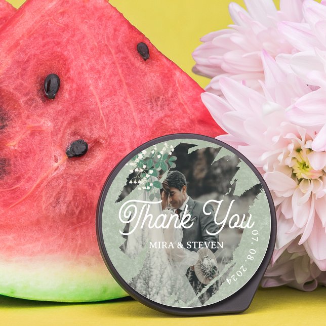 Pegatina Redonda boda fotográfico Gypsophila verde Gracias (Subido por el creador)