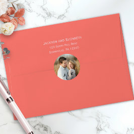 Pegatina Redonda Boda fotográfico monograma moderno