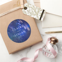 Pegatina Redonda Boda Galaxia Celestial Estrellas Fugaces