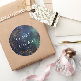 Pegatina Redonda Boda Galaxia Celestial Noche Estrellada