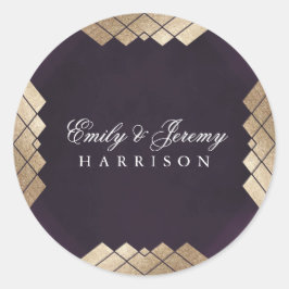 Pegatina Redonda Boda Gatsby Geométrico Purple Gold