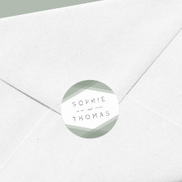 Pegatina Redonda Boda geométrico de capas verde sage