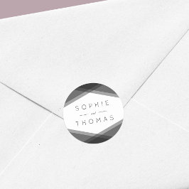 Pegatina Redonda Boda geométrico en capas grises