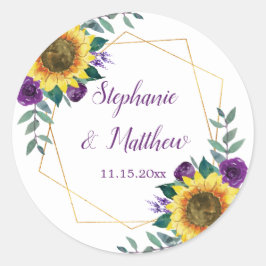 Pegatina Redonda Boda Geométrico Floral Púrpura de Sunflowers