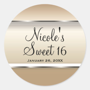 Pegatina Redonda Boda Glam Oro y Plata Cumpleaños Favor de Fiesta