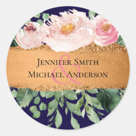 Pegatina Redonda Boda Glam Rosa Dorado Presupuesto LeahG