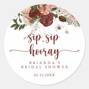 Pegatina Redonda Boda Gold Rustic Floral Sip Sip Hooray  