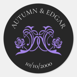 Pegatina Redonda Boda gótica rosa púrpura negro