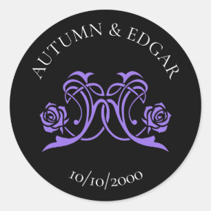 Pegatina Redonda Boda gótica rosa púrpura negro
