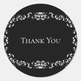 Pegatina Redonda Boda gótico de Swirl negro y blanco