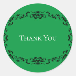 Pegatina Redonda Boda gótico de Swirl verde y negro