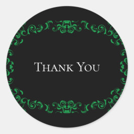 Pegatina Redonda Boda gótico de Swirl verde y negro