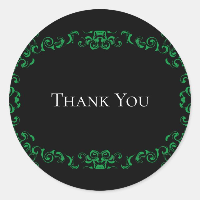 Pegatina Redonda Boda gótico de Swirl verde y negro (Anverso)
