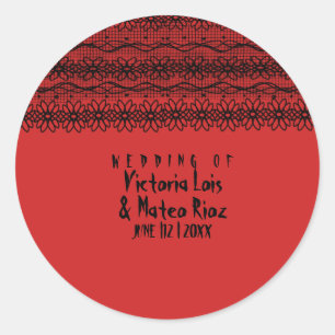 Pegatina Redonda Boda gótico encaje rojo negro