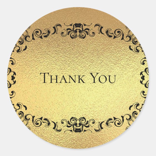 Pegatina Redonda Boda gótico Gold & Black Swirl (Anverso)