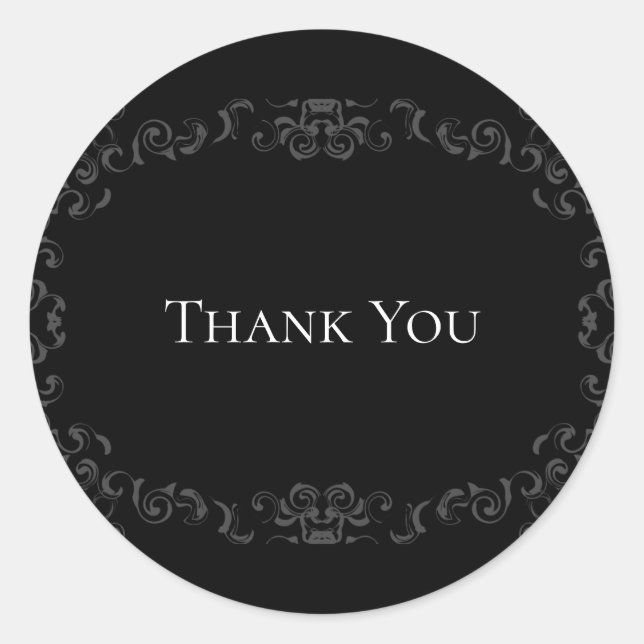 Pegatina Redonda Boda gótico Gris y negro Swirl (Anverso)
