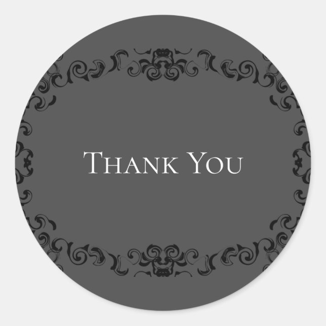 Pegatina Redonda Boda gótico Gris y negro Swirl (Anverso)