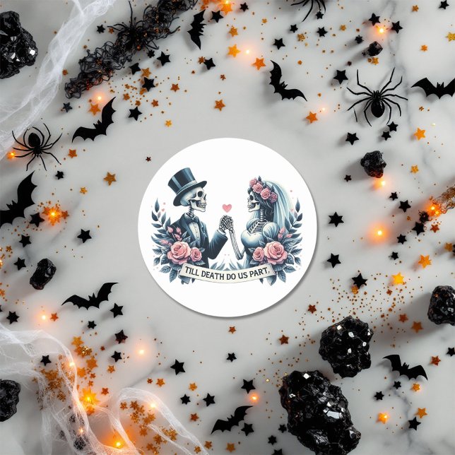 Pegatina Redonda boda gótico "Hasta que la muerte nos haga parte" ("Till Death Do Us Part" Gothic Wedding Classic Round Sticker)
