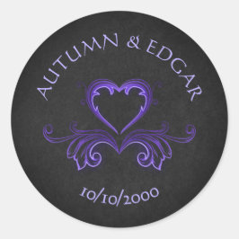 Pegatina Redonda Boda gótico morado negro
