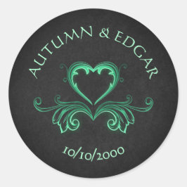 Pegatina Redonda Boda gótico negro verde