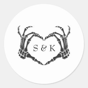 Pegatina Redonda Boda Gótico Romántico Skeleton Hand Halloween