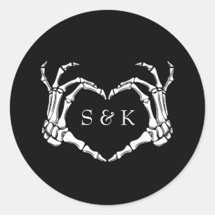 Pegatina Redonda Boda Gótico Romántico Skeleton Hand Halloween
