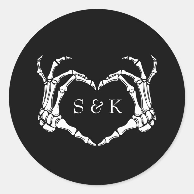 Pegatina Redonda Boda Gótico Romántico Skeleton Hand Halloween (Anverso)