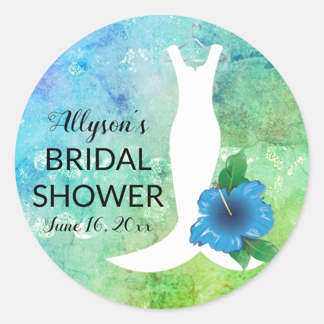 Pegatina Redonda Boda Gown Beach Temática Ducha De Novias (Anverso)