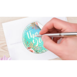 Pegatina Redonda Boda Gracias A Moderno Punto De Oro Verde azulado 