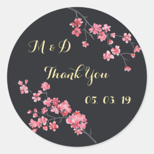 Pegatina Redonda boda gracias, acuarela floral, personalizada