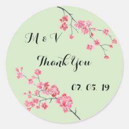 Pegatina Redonda boda gracias, acuarela floral, personalizada