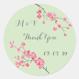 Pegatina Redonda boda gracias, acuarela floral, personalizada