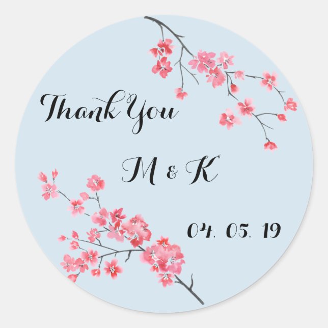 Pegatina Redonda boda gracias, acuarela floral, personalizada (Anverso)