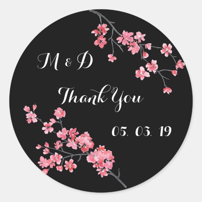 Pegatina Redonda boda gracias, acuarela floral, personalizada (Anverso)