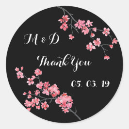 Pegatina Redonda boda gracias, acuarela floral, personalizada