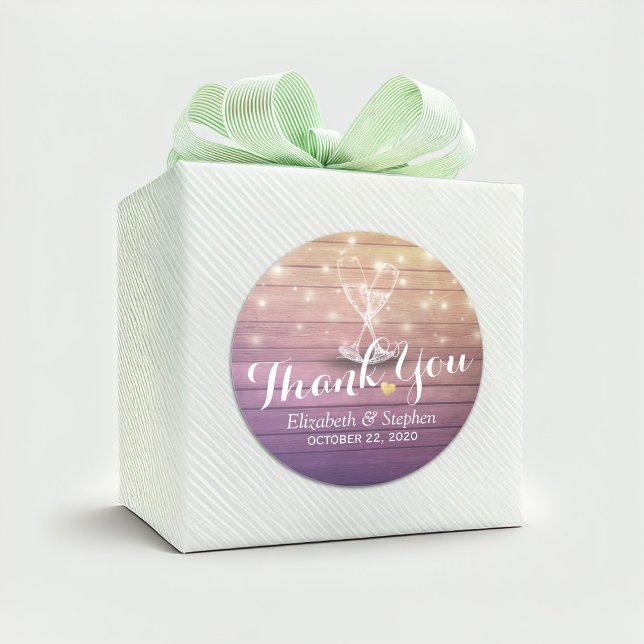Pegatina Redonda Boda Gracias Champagne Glasses Wood Lights (Subido por el creador)