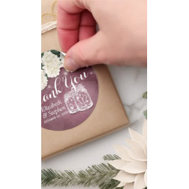 Pegatina Redonda Boda Gracias Favor Mason Jar Hydrangea Lights