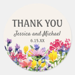 Pegatina Redonda Boda Gracias Floral acuarela