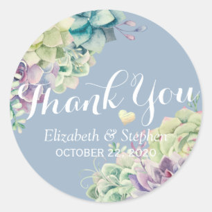 Pegatina Redonda Boda Gracias Moda Agua Plantas Suculentas