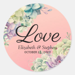 Pegatina Redonda Boda Gracias Moda Agua Plantas Suculentas