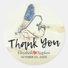 Pegatina Redonda Boda Gracias Moda Dragonfly Mating Love Heart