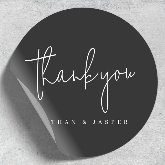 Pegatina Redonda Boda Gracias Negro Escrito A Mano (Subido por el creador)