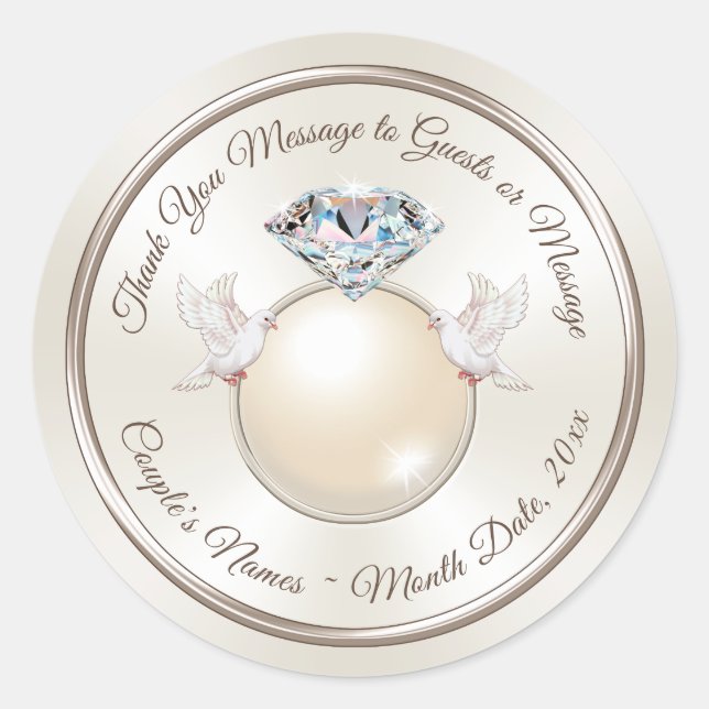 Pegatina Redonda Boda Gracias Pegatinas por favores, sobres. (Anverso)