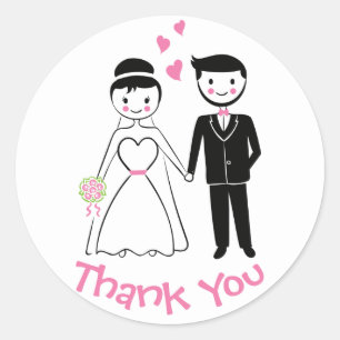 Pegatina Redonda Boda Gracias Personalizado de Novia Negra Rosa